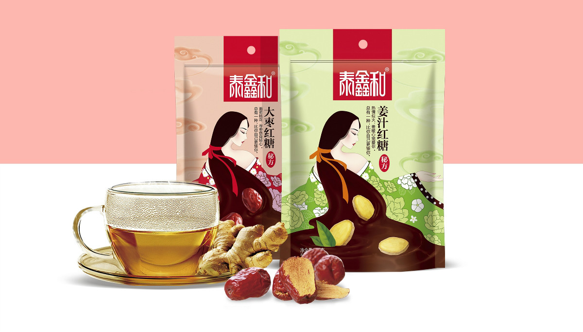 古風美人紅糖食品包裝設(shè)計：甜蜜在心中寵愛