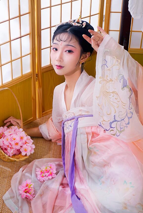 繡花印花齊胸襦裙，原創(chuàng)漢服美女圖片