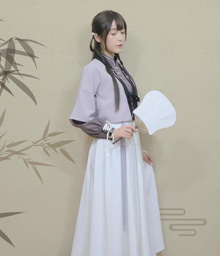 改良版清新唯美漢服，繡花褙子漢服圖片