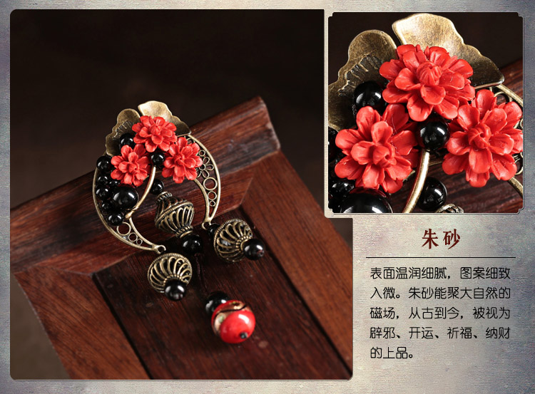 中國風(fēng)紅胸花朱砂胸針飾品