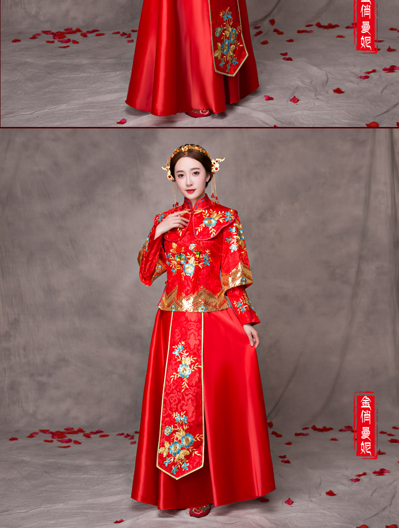 華麗蘭花刺繡新娘禮服，中國風(fēng)中式禮服