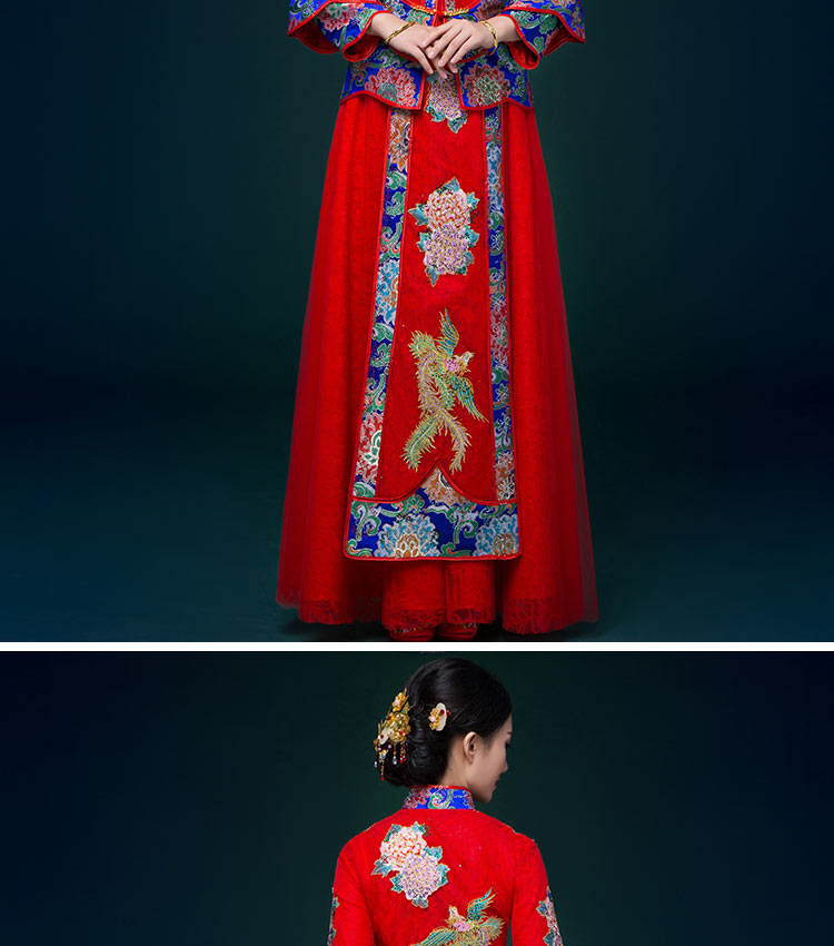 中國風(fēng)中式禮服，鳳凰刺繡新娘結(jié)婚禮服