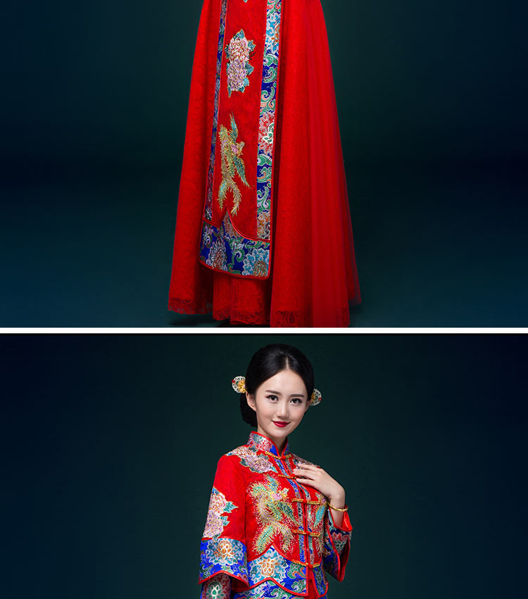 中國風(fēng)中式禮服，鳳凰刺繡新娘結(jié)婚禮服