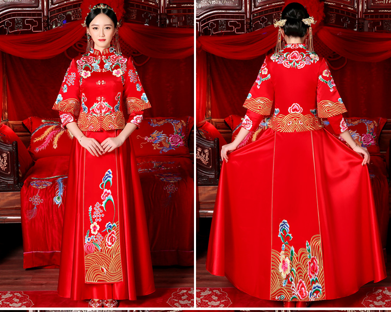 花團(tuán)錦簇中式禮服，新娘結(jié)婚禮服