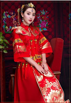 復(fù)古秀禾服中式禮服，中國(guó)風(fēng)新娘結(jié)婚禮服