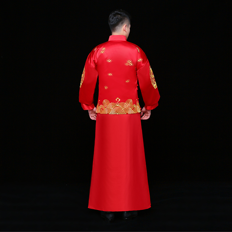 金龍刺繡男士中式禮服，時尚中國風(fēng)新郎禮服