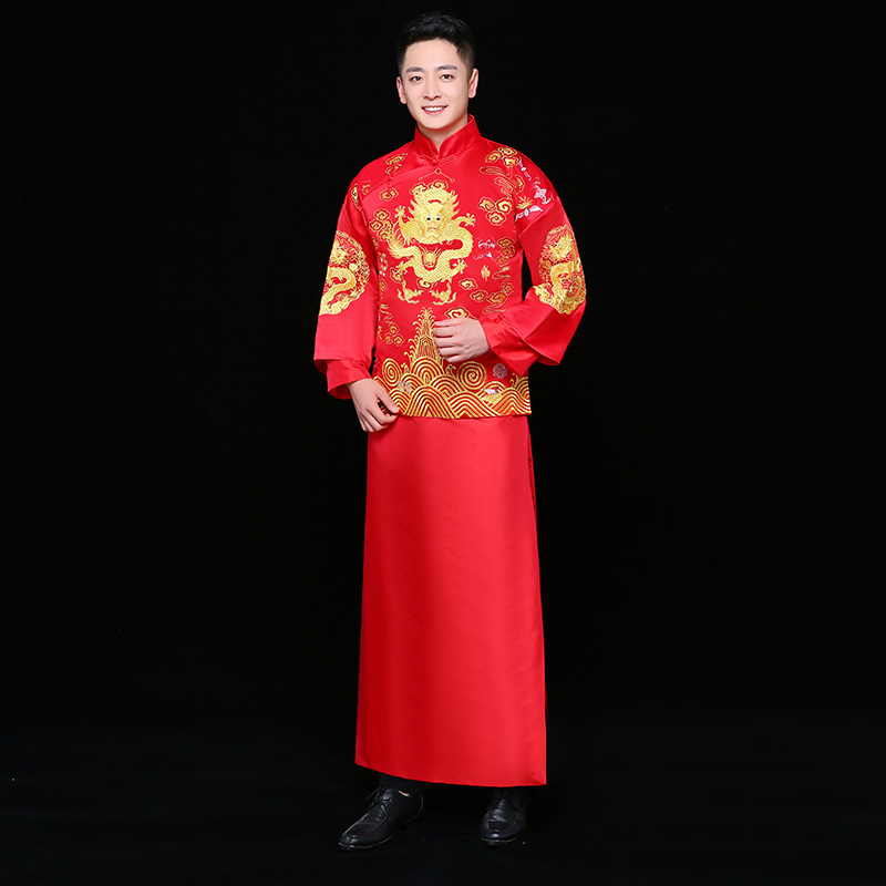 金龍刺繡男士中式禮服，時尚中國風(fēng)新郎禮服