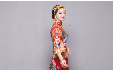 秀禾服新娘禮服嫁衣，中式結(jié)婚秀禾小拖尾喜服