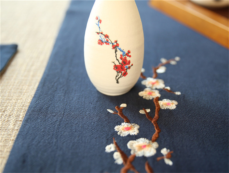 中國風(fēng)刺繡花桌旗梅花茶席布藝禪意