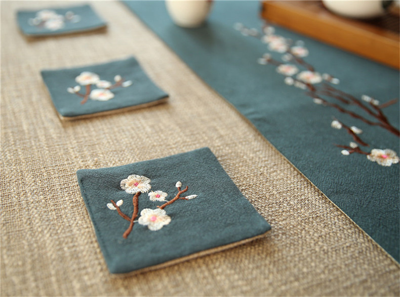 中國(guó)風(fēng)刺繡花桌旗梅花茶席布藝禪意