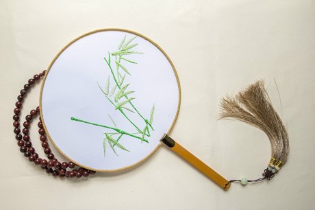 高風亮節(jié)竹子刺繡團扇，古典繡花宮扇工藝扇子