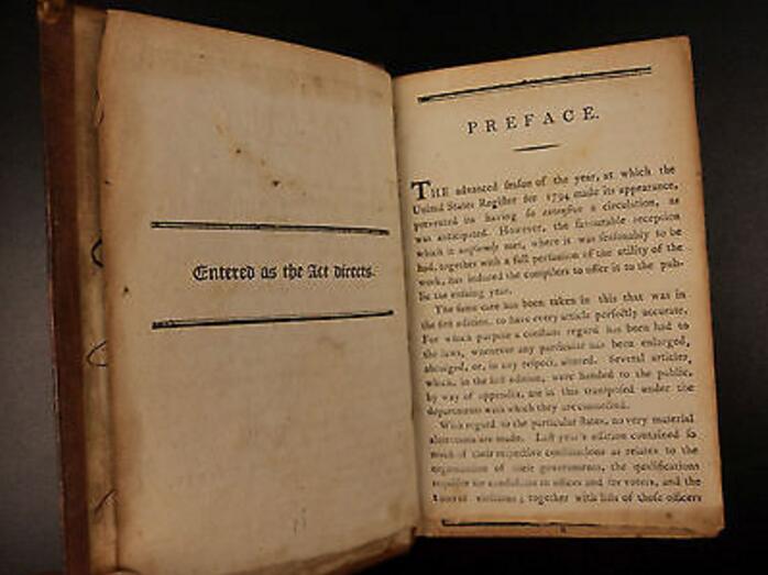 1794年美國(guó)注冊(cè)喬治·華盛頓憲法批準(zhǔn)收藏古書籍