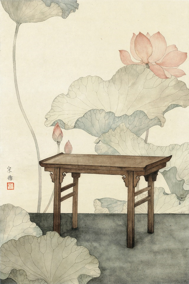 古典清雅宋揚(yáng)國(guó)畫(huà)植物家具工筆畫(huà)