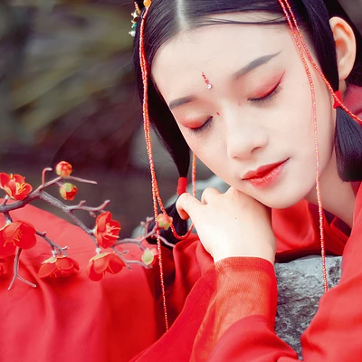 紅梅紅衣女生頭像，唯美古風(fēng)真人頭像