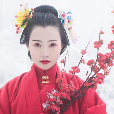 梅花雪紅衣女生頭像，唯美古風(fēng)真人頭像